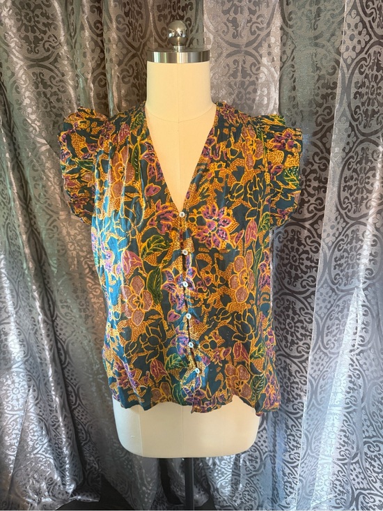 Cleobella Tops - Cleobella Multicolor Floral Button-Front Flutter Sleeve Top